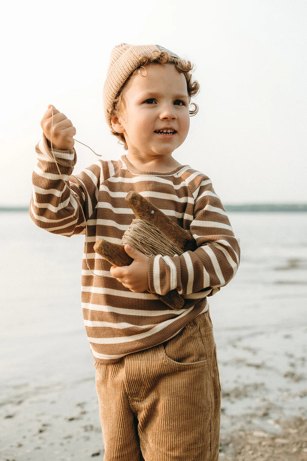 Ottway - Nolan Striped L/S Unisex Kids T-shirts Brown and Cream