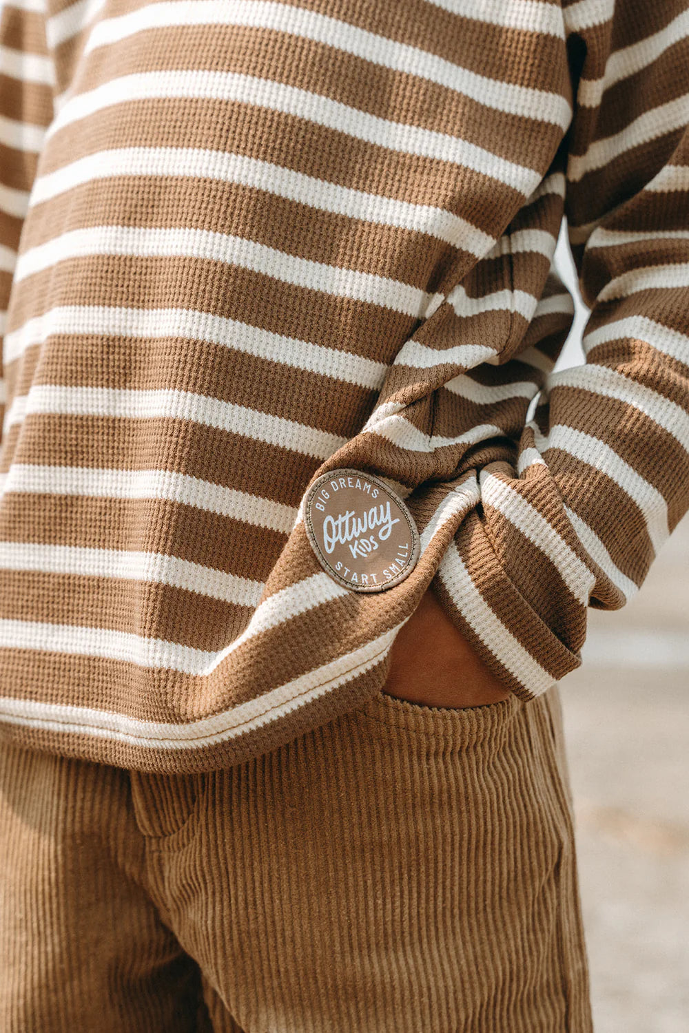 Ottway - Nolan Striped L/S Unisex Kids T-shirts Brown and Cream