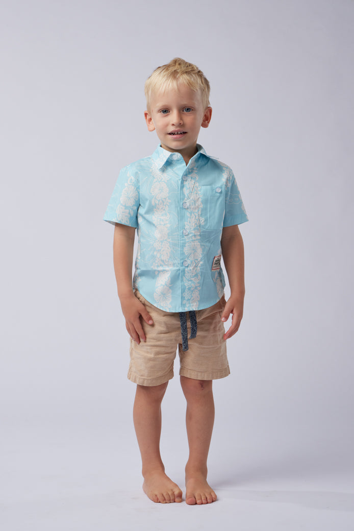 NL Kids Hibiscus Panel Button up shirt Light Blue