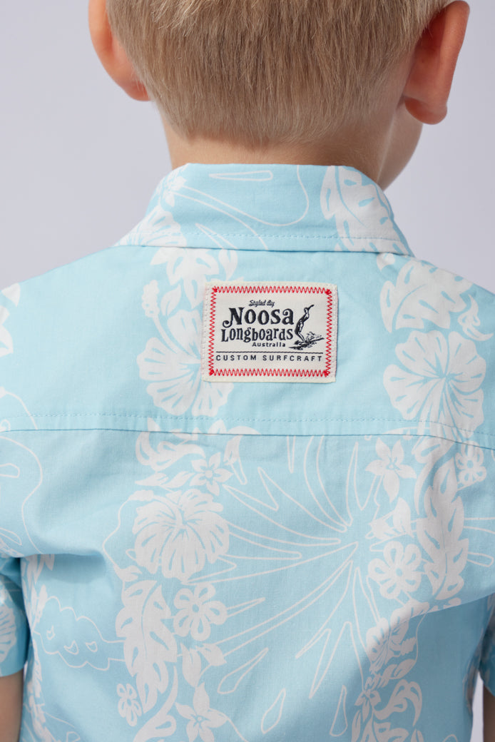 NL Kids Hibiscus Panel Button up shirt Light Blue