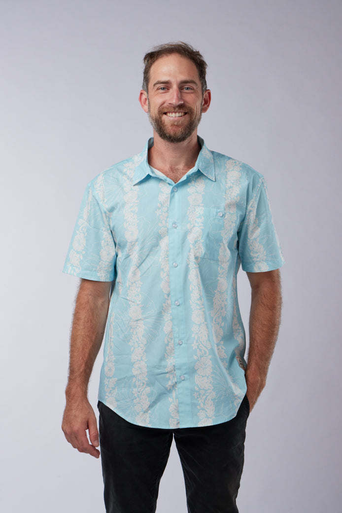 NL Hibiscus Panel Button up shirt Light Blue