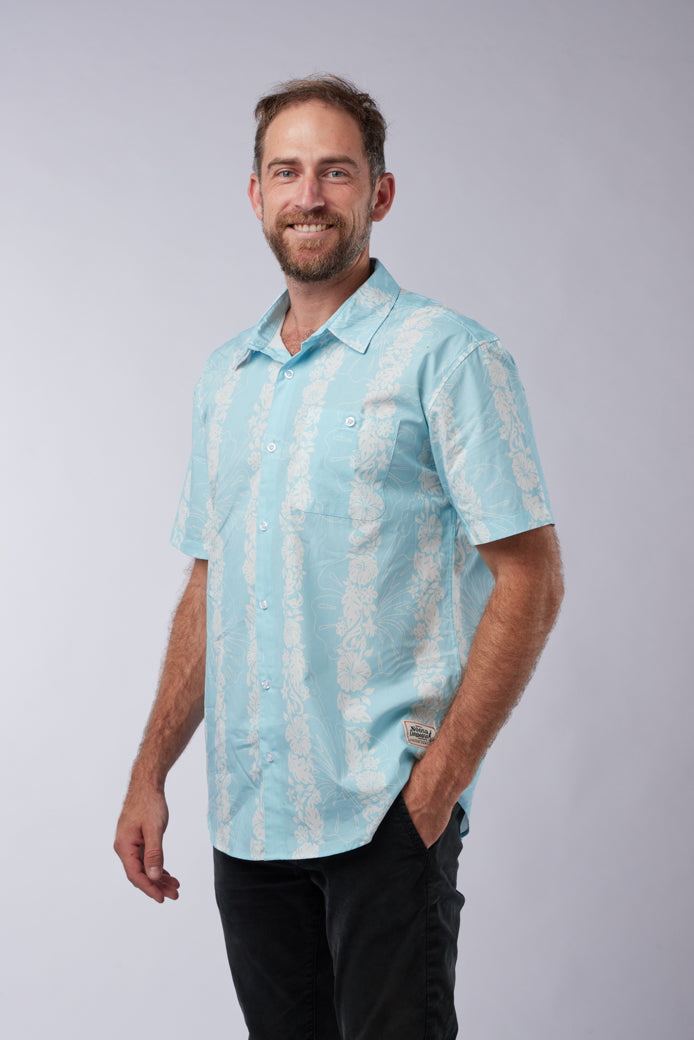 NL Hibiscus Panel Button up shirt Light Blue