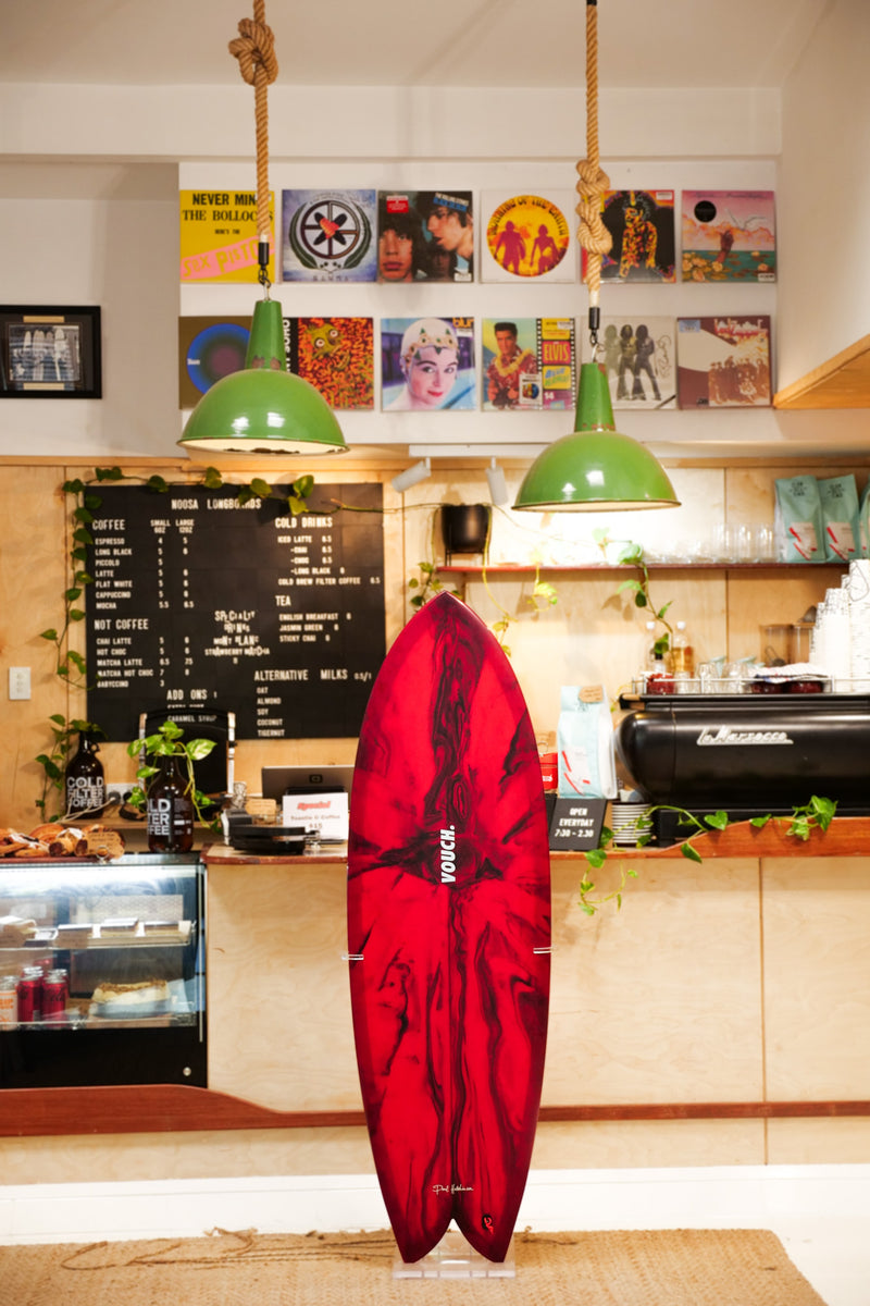 5'6" Vouch Vish Red and Black marble deck and bottom
