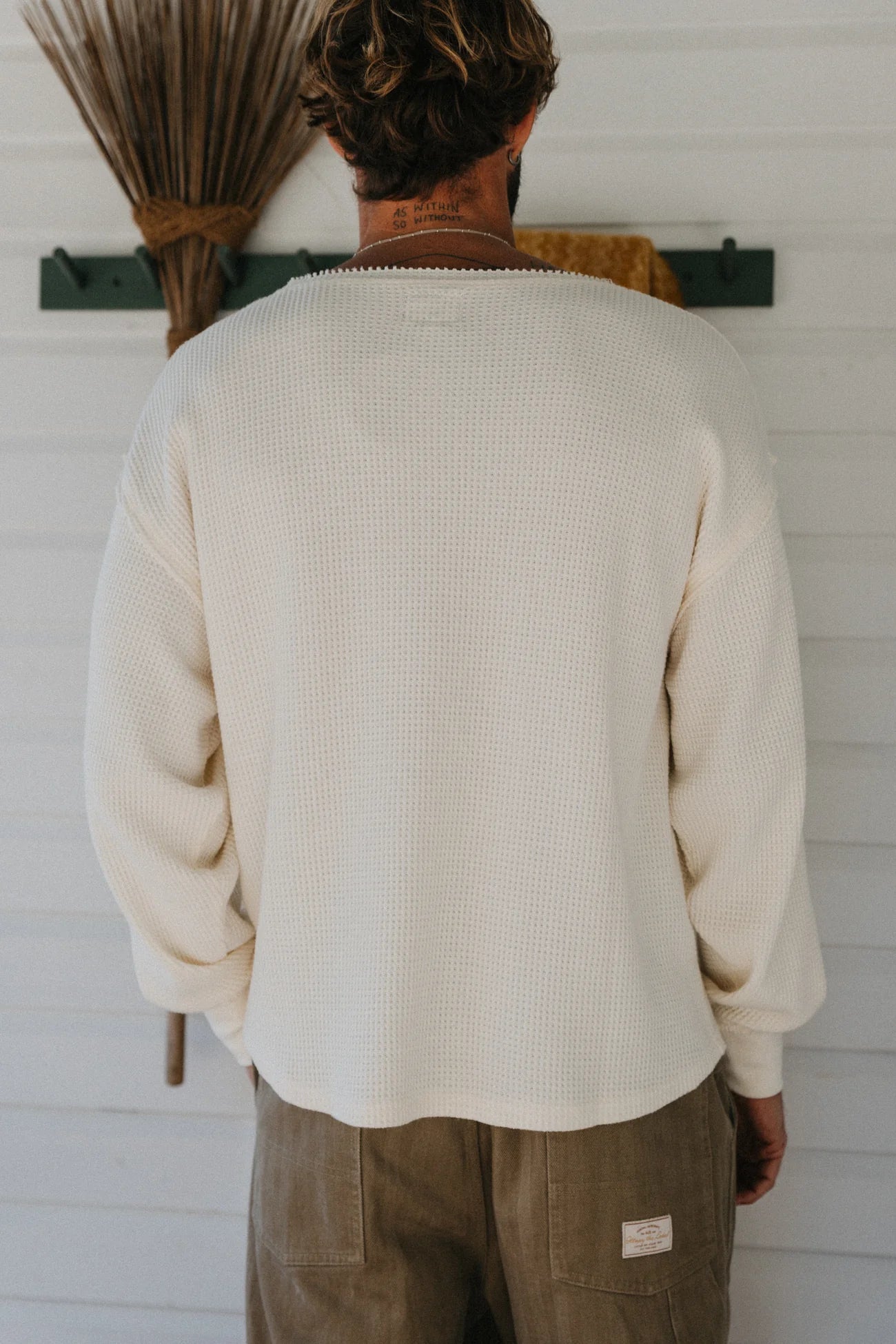 Ottway - Waffle Crew Neck Long Sleeve Unisex T-shirt White