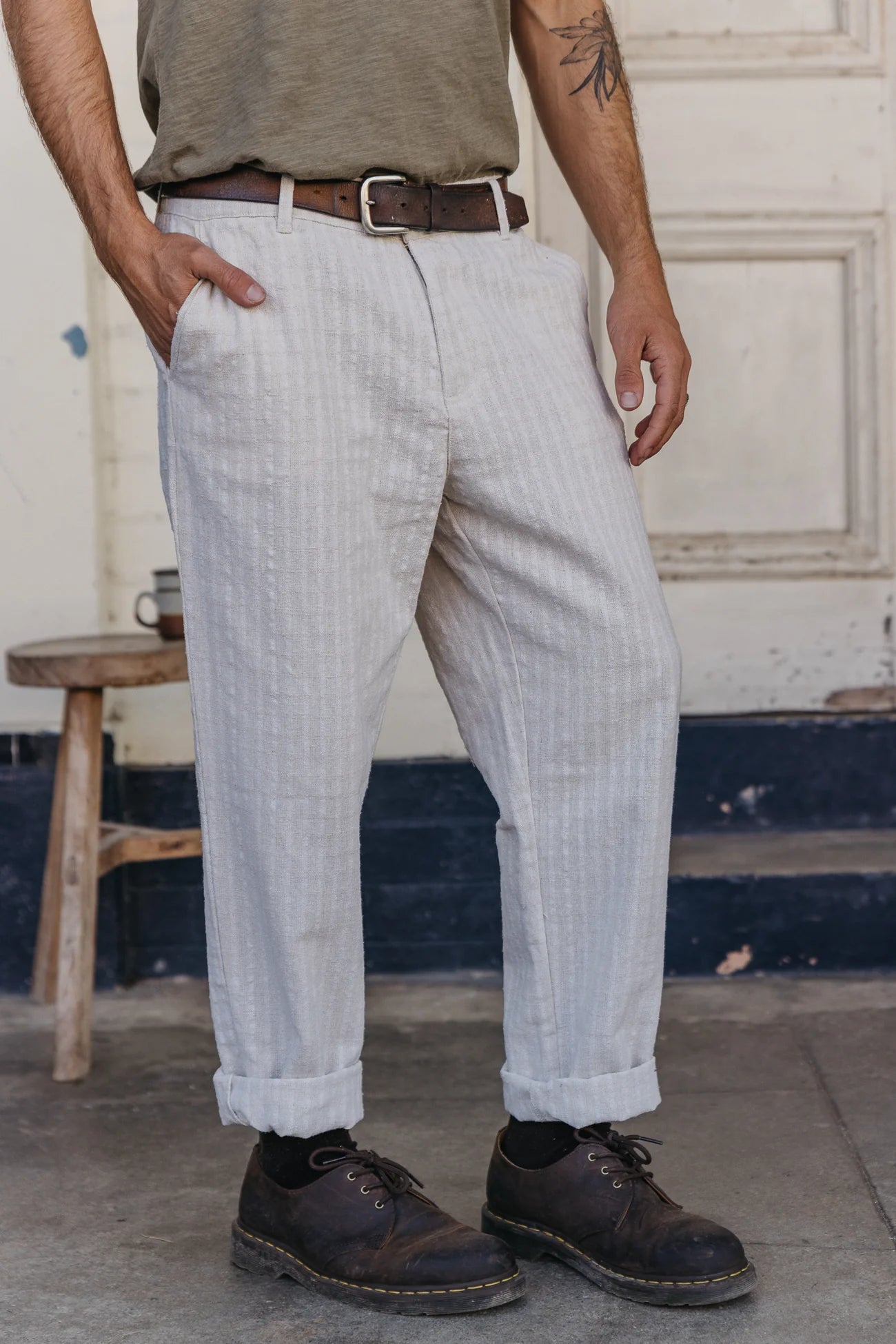 Ottway - Bowie Unisex Cream Checked Pants