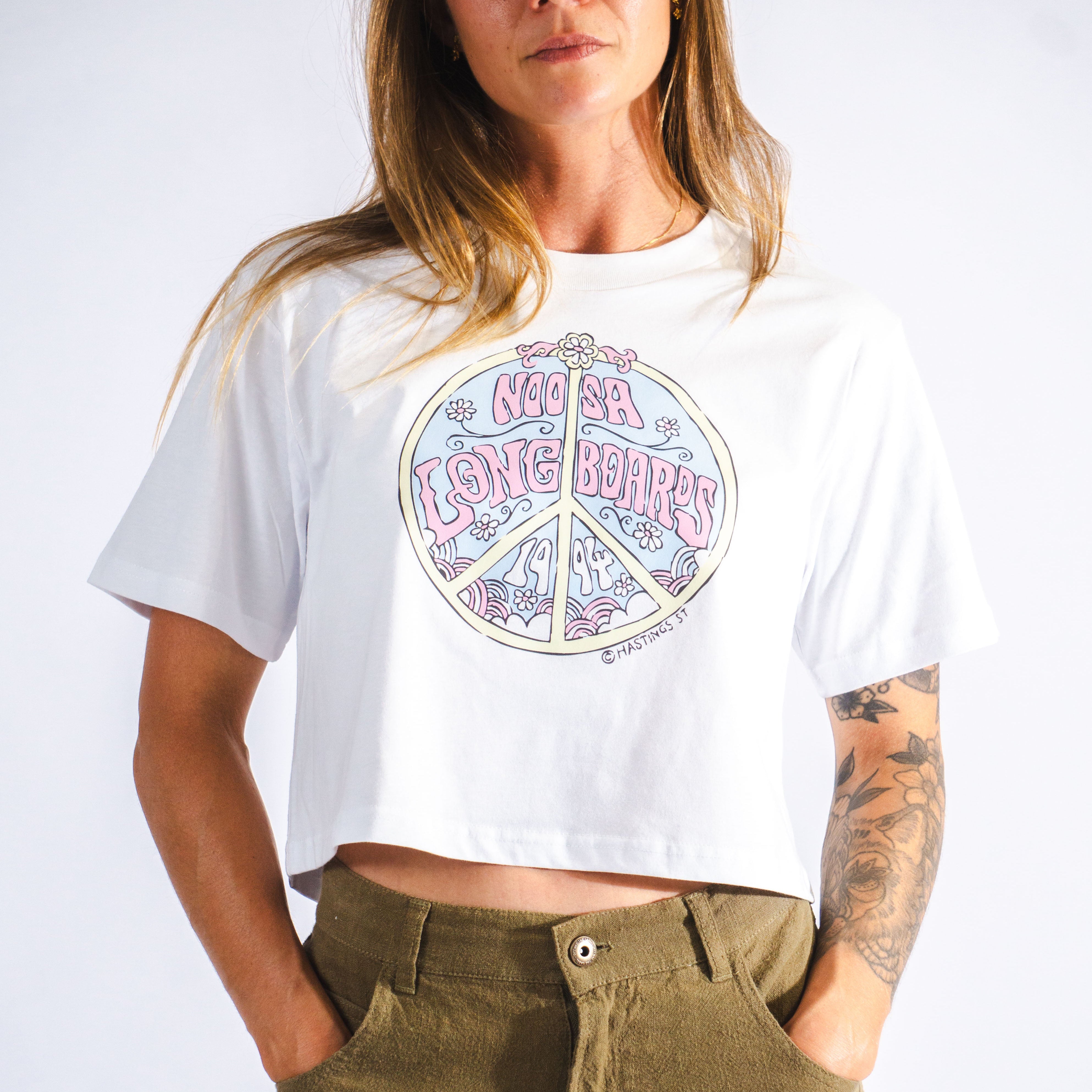 NL Peace Crop Tee – White (Womens)