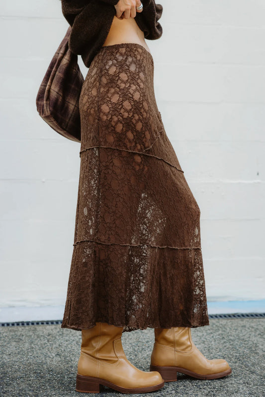 Ottway - Moonlace - Brown Lace Midi Skirt