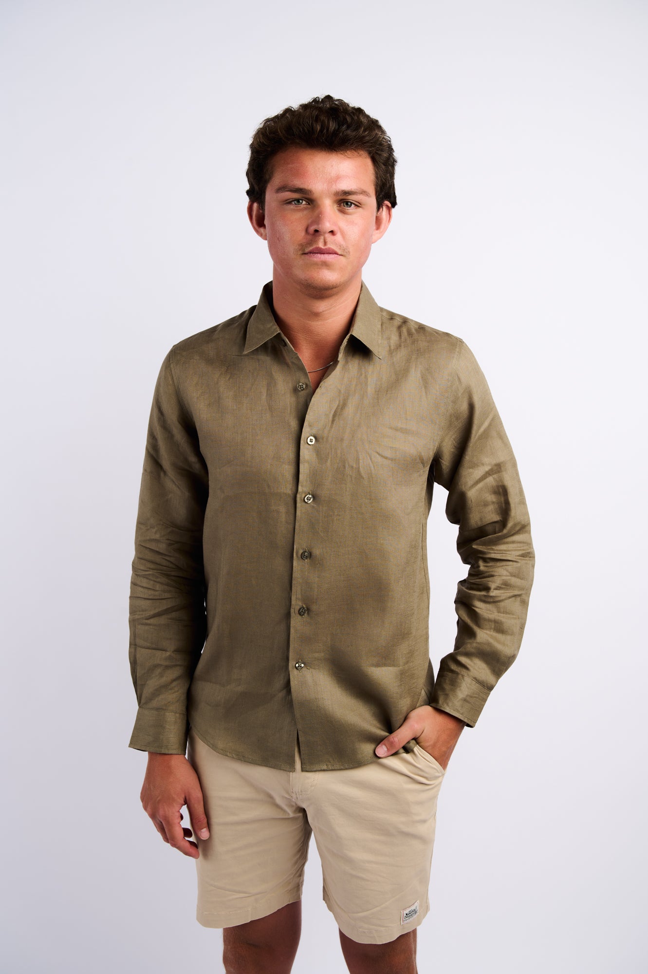 NL Linen Shirt Army Green