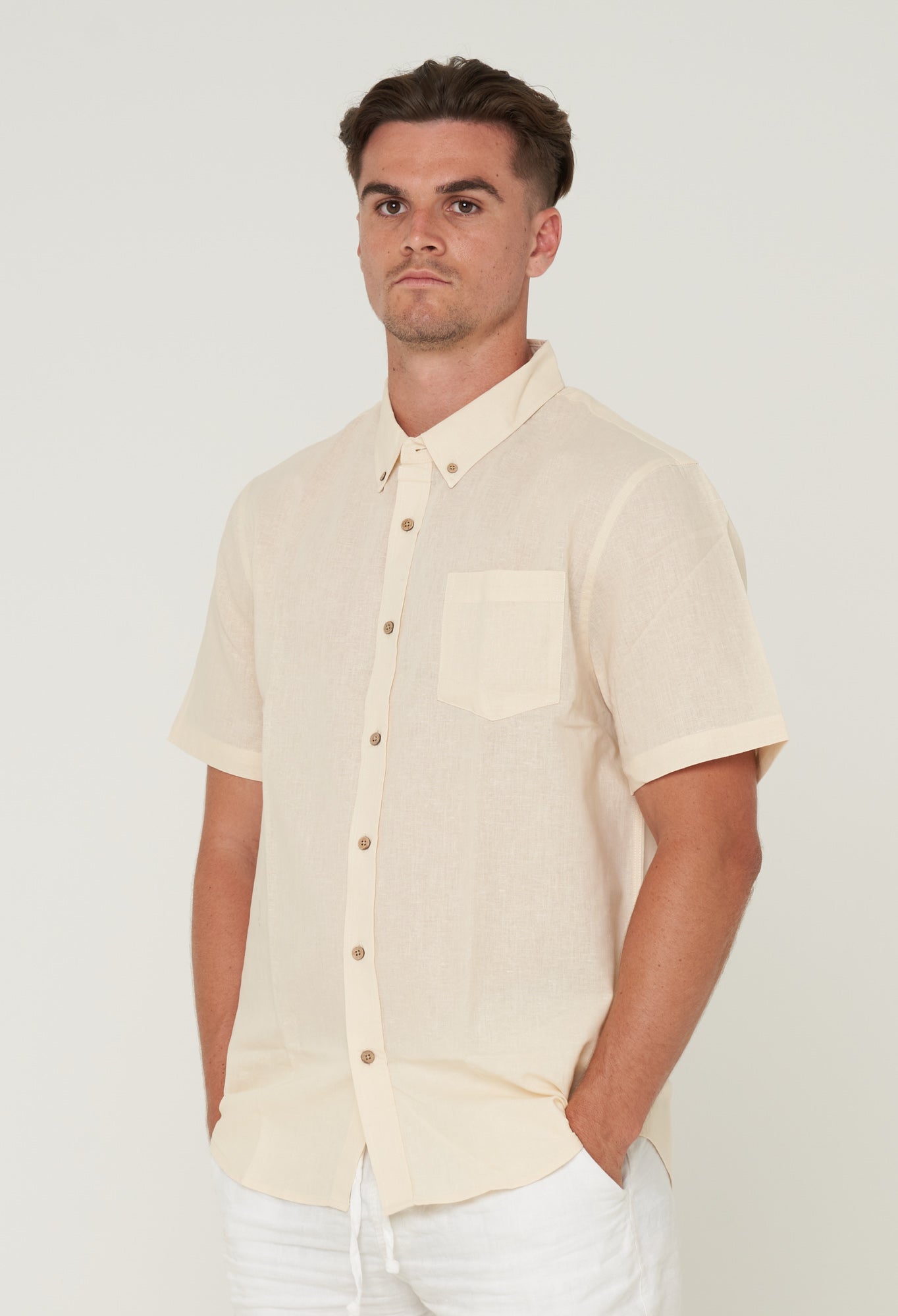 mens cream button down shirt