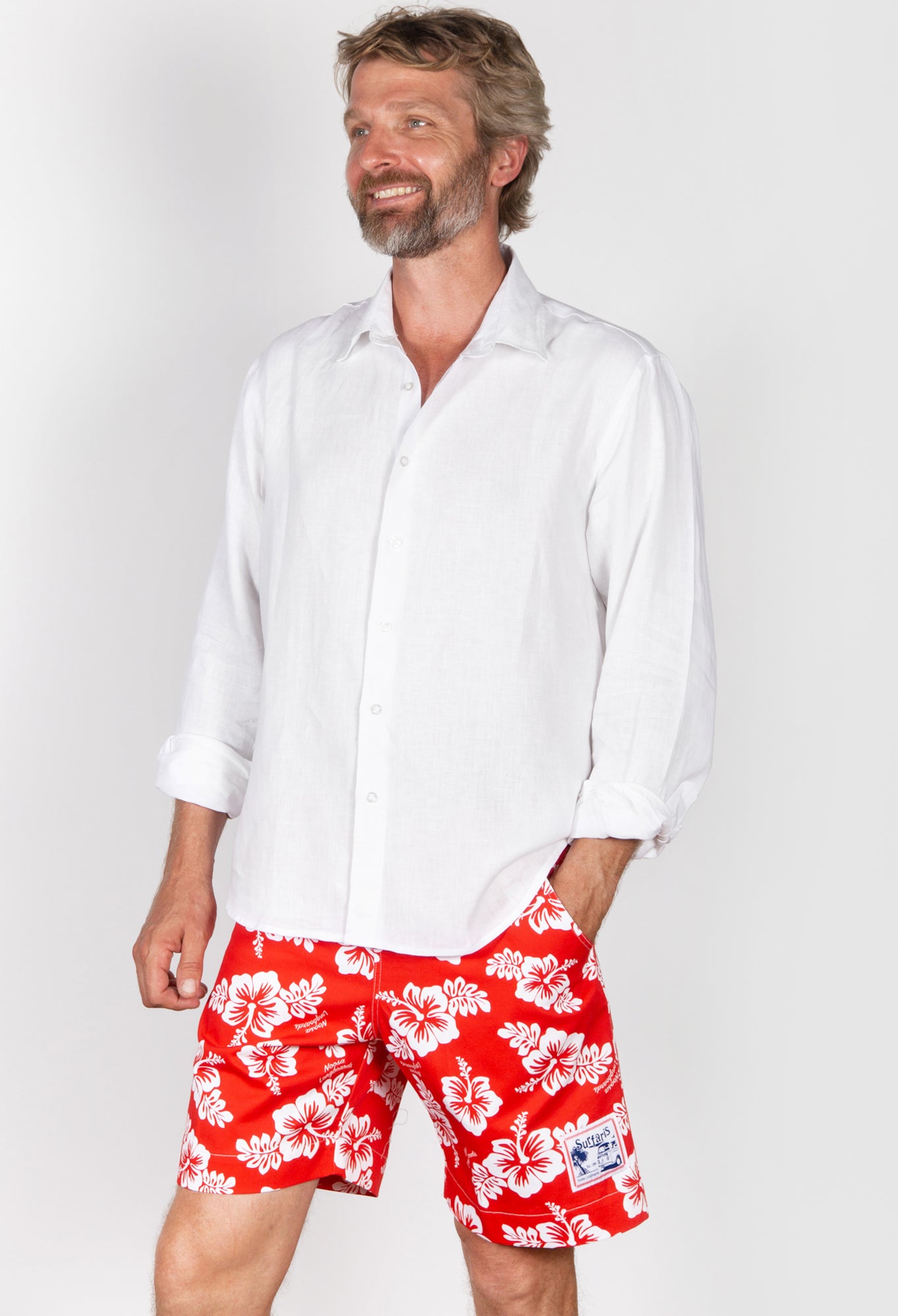 Surfaris Hibiscus Cotton Shorts Red