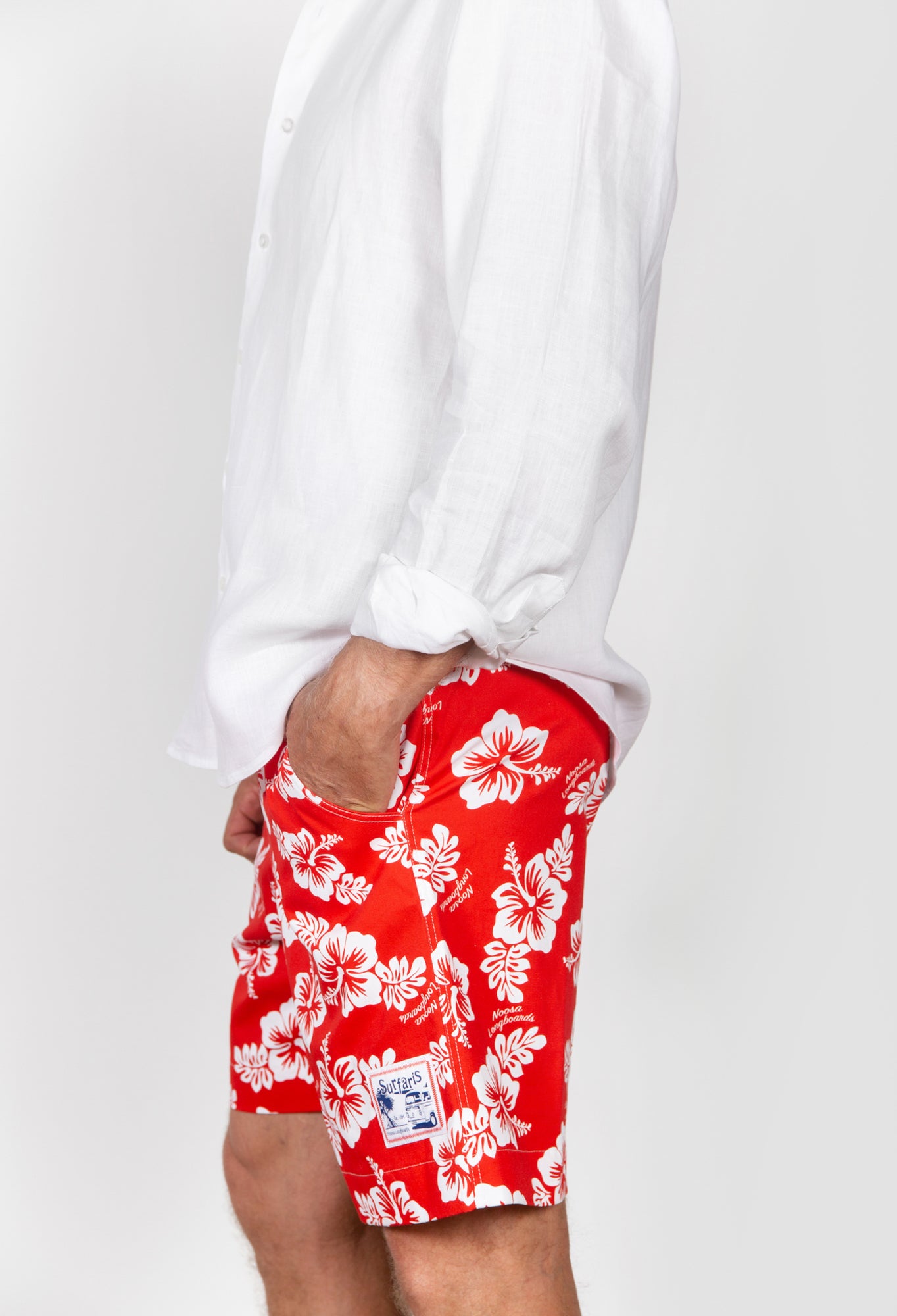 Surfaris Hibiscus Cotton Shorts Red