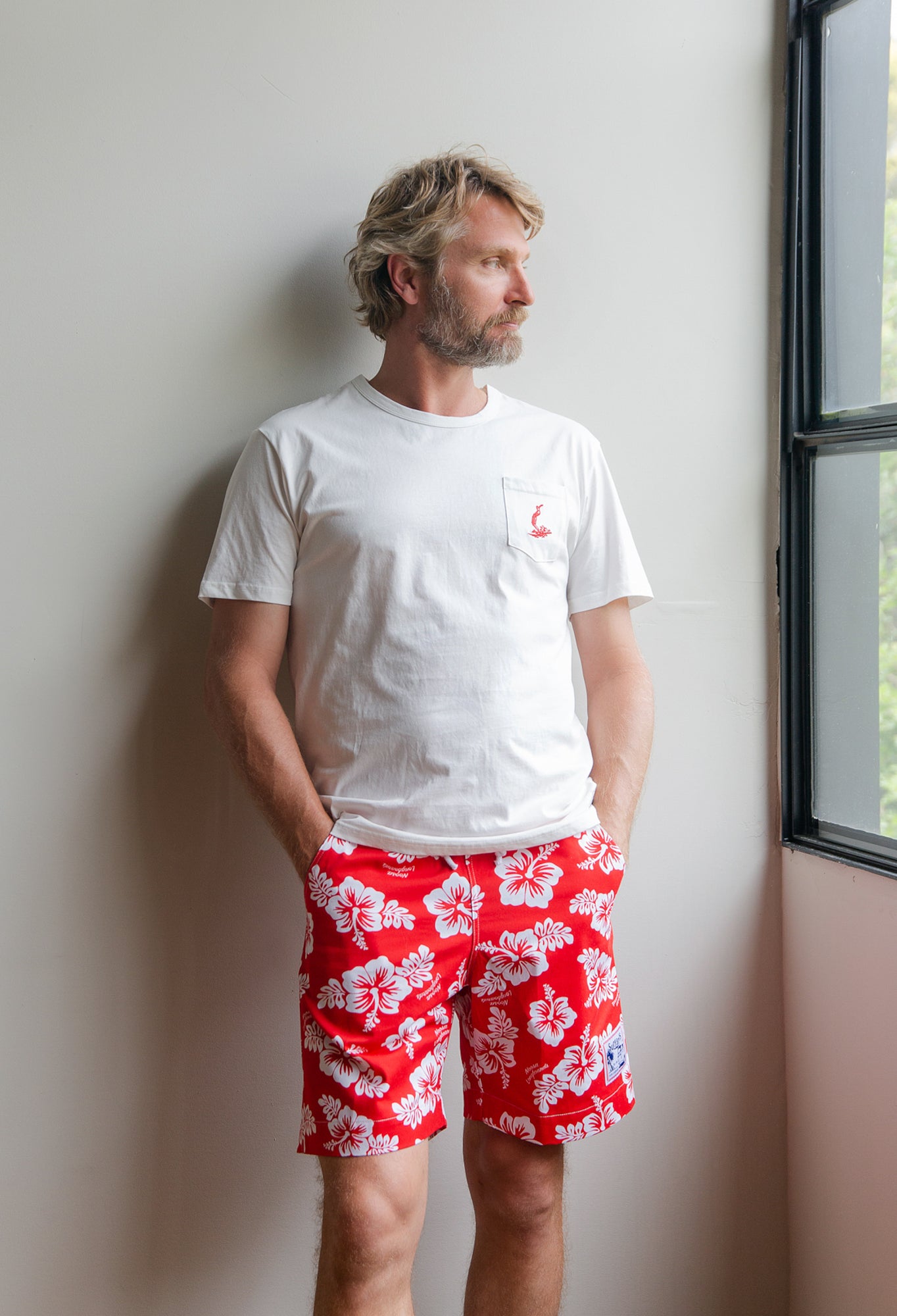 Surfaris Hibiscus Cotton Shorts Red