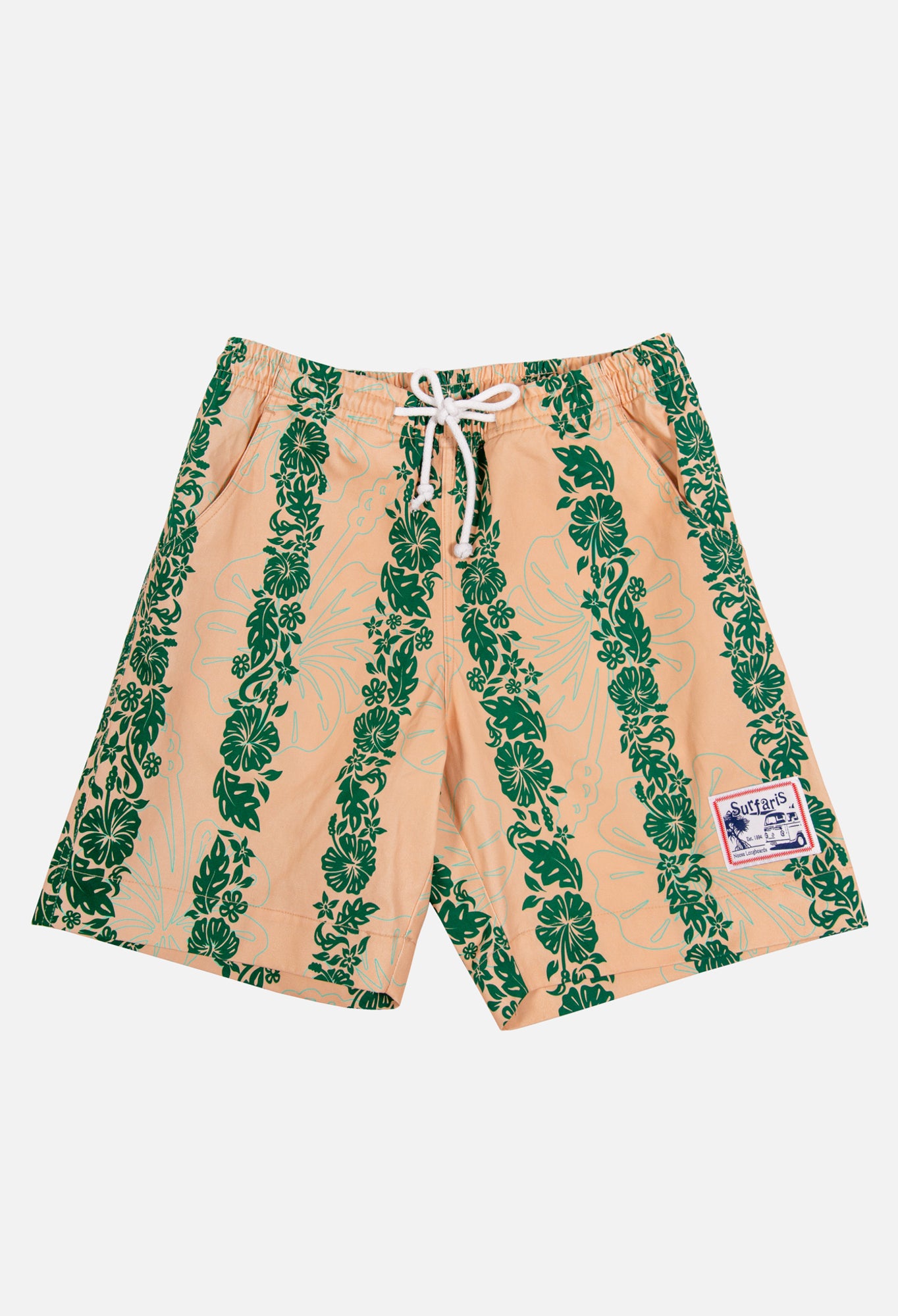 Surfaris Hibiscus Panel Cotton Shorts Salmon (Made In Australia