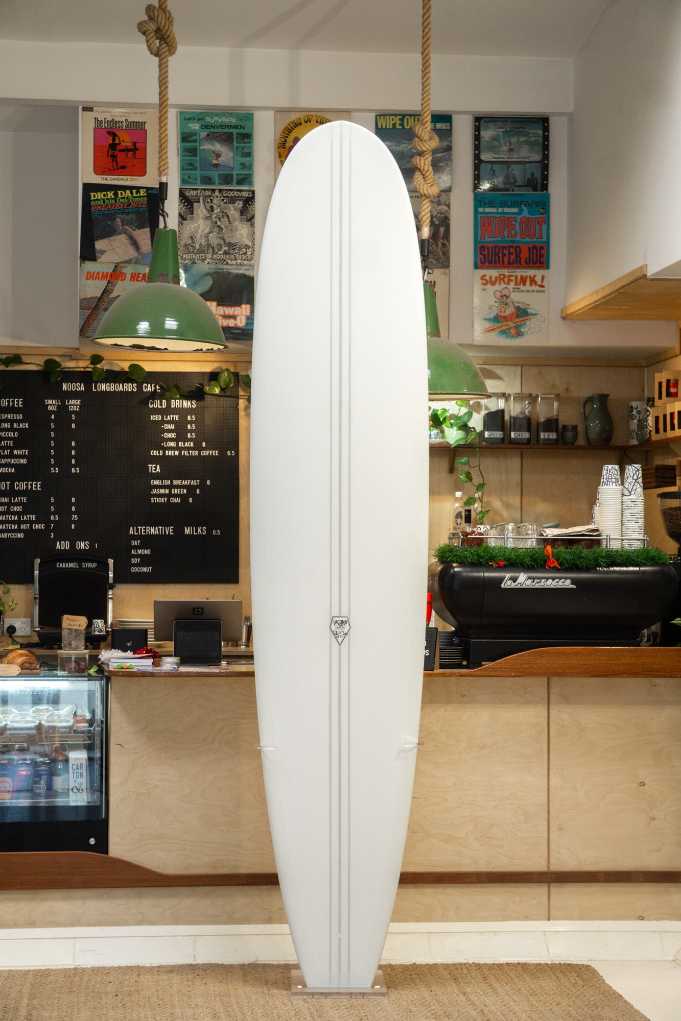 Laguna Bay Longboards 9'1" Flowmaster with white pigment, Single fin, Matt finish