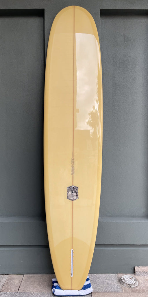 9ft 8 Longboard - First Point Model, Cream Tint, Green Panels