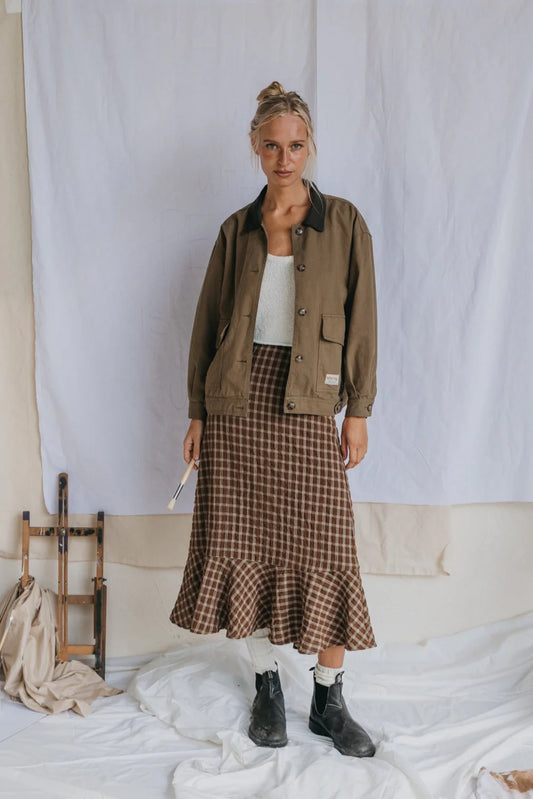 Ottway - June Brown Checkered Midi Skirt