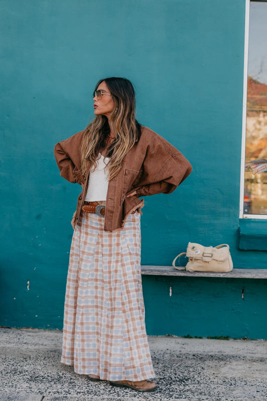 Ottway - Ottway – Juniper – Plaid Blue & Brown Maxi Skirt