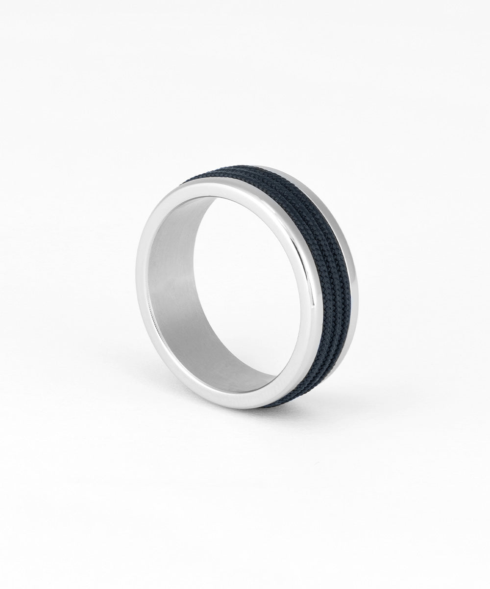 Pig & Hen Navarch 8mm Wrap Ring Navy | Silver