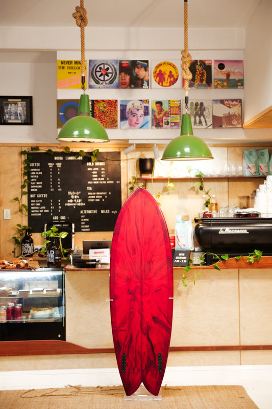 5'6" Vouch Vish Red and Black marble deck and bottom