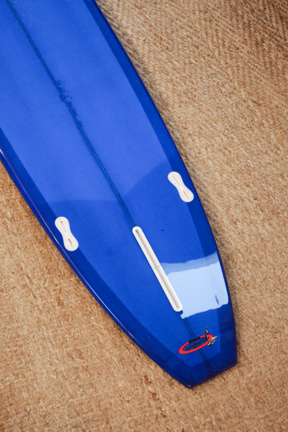 9'6" Noosa Longboards Tea Tree Model navy blue tint deck and bottom, white TT bands, gloss and polish