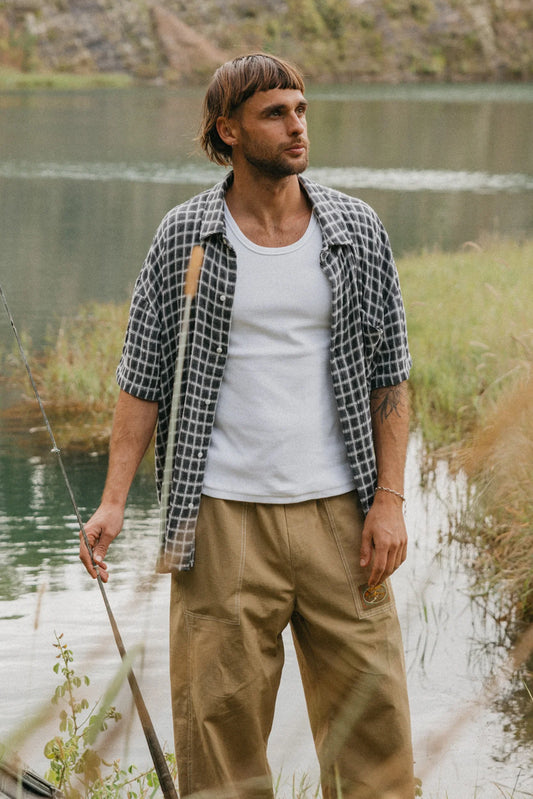 Ottway - Myles - Checked Soft Charcoal Short Sleeve Shirt - Unisex