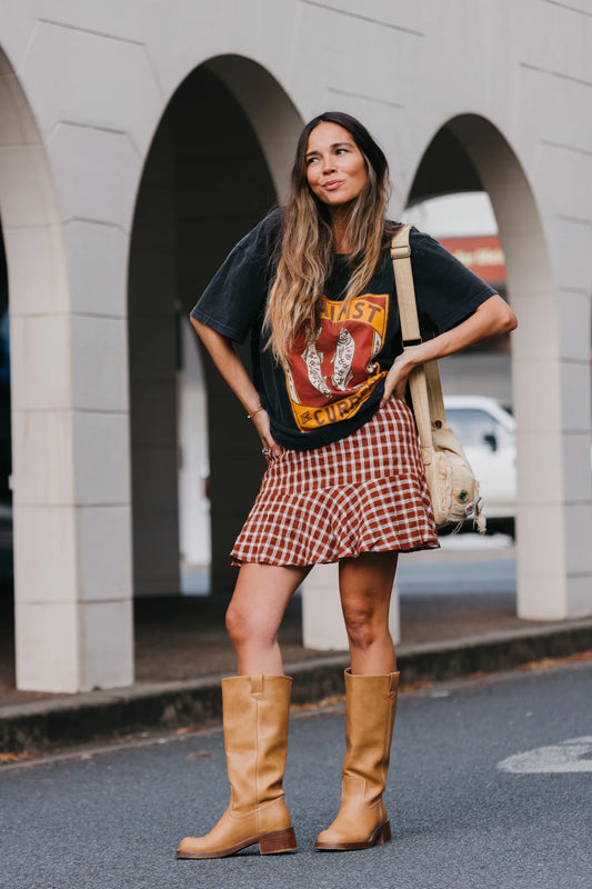 Ottway - Ottway – Dusty Wine – Plaid Burgundy Mini Skirt