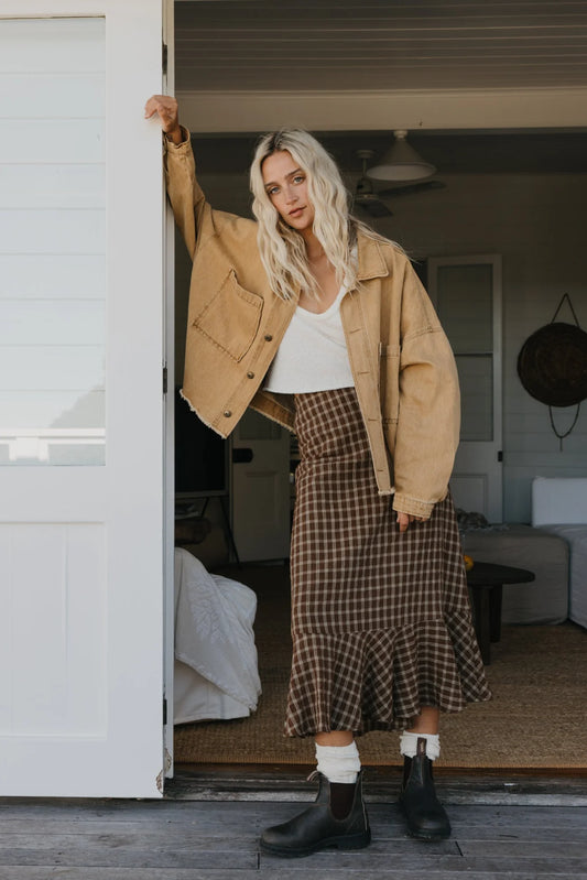 Ottway - June Brown Checkered Midi Skirt
