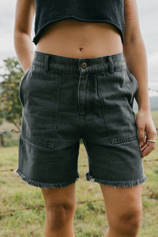Ottway - Overland Unisex Shorts - Washed Black Denim