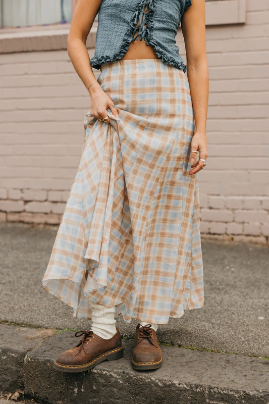 Ottway - Ottway – Juniper – Plaid Blue & Brown Maxi Skirt