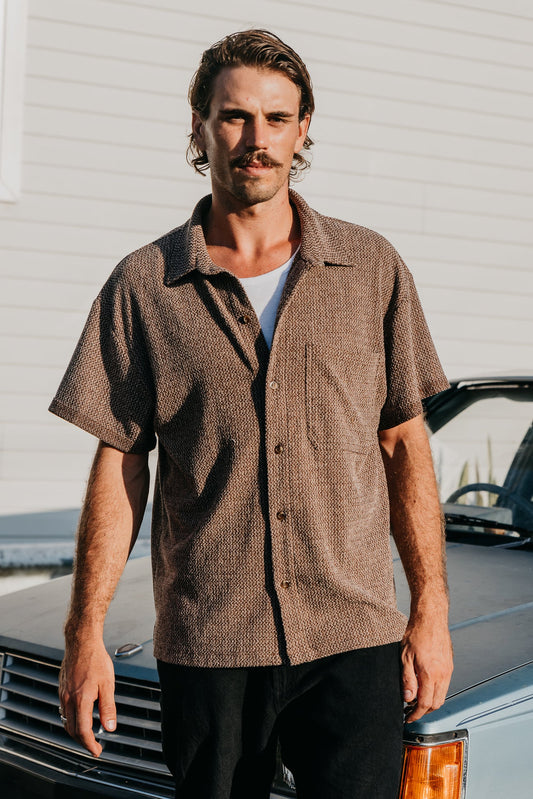 Ottway - Ottway Dixton - Textured Brown Short Sleeve Shirt