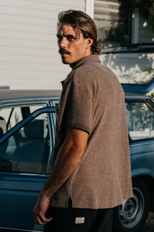 Ottway - Ottway Dixton - Textured Brown Short Sleeve Shirt