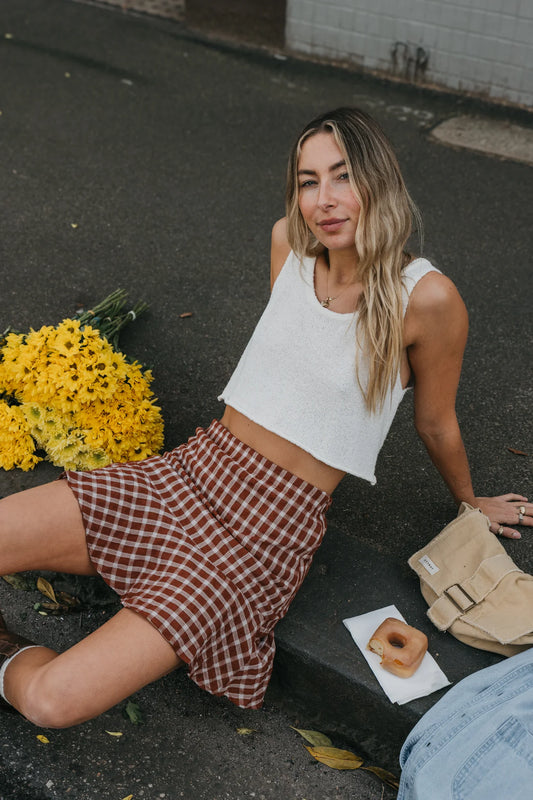 Ottway - Ottway – Dusty Wine – Plaid Burgundy Mini Skirt