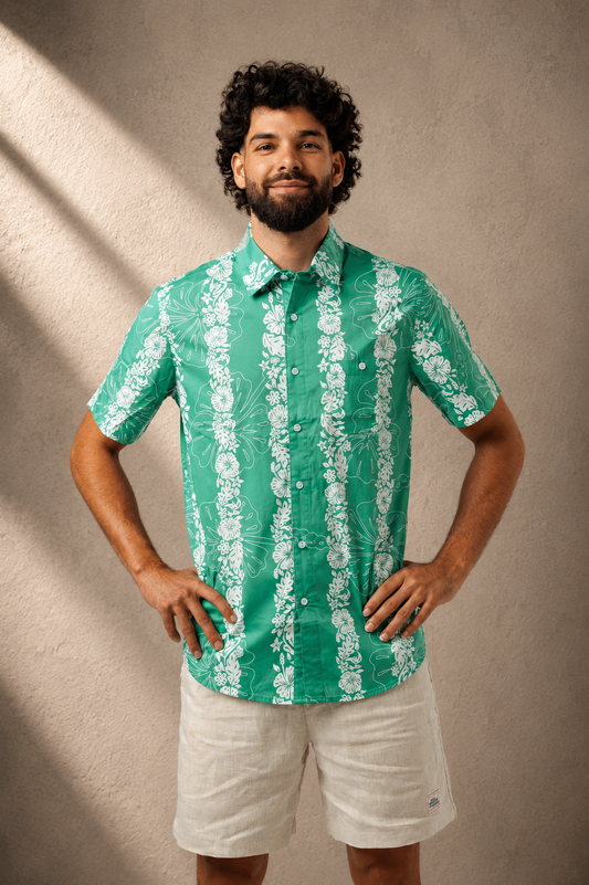 NL Hibiscus Panel Button up Shirt Green