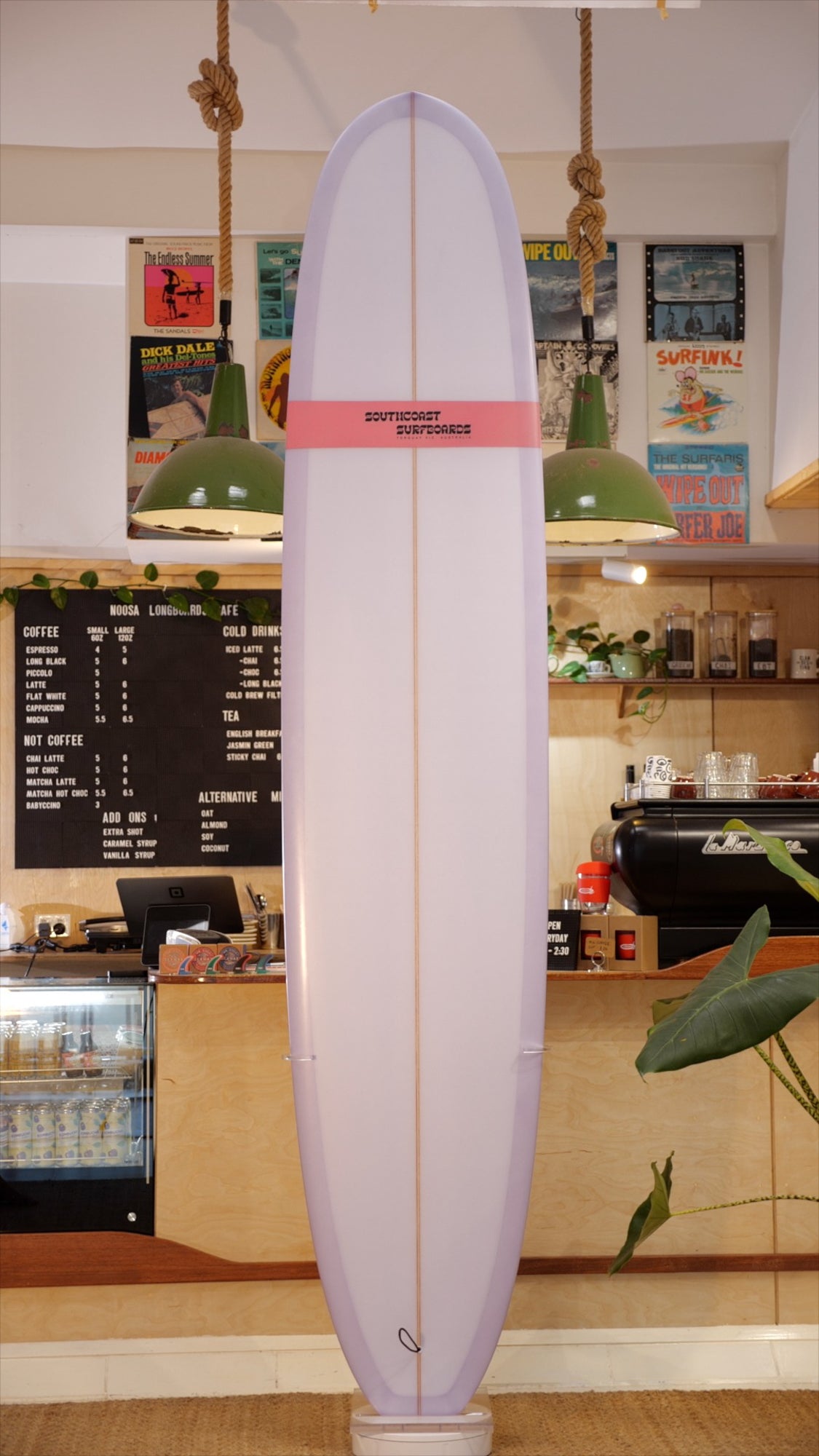 Southcoast Surfboards Virtuoso 9.4 Light Blue with Pink Comp Band