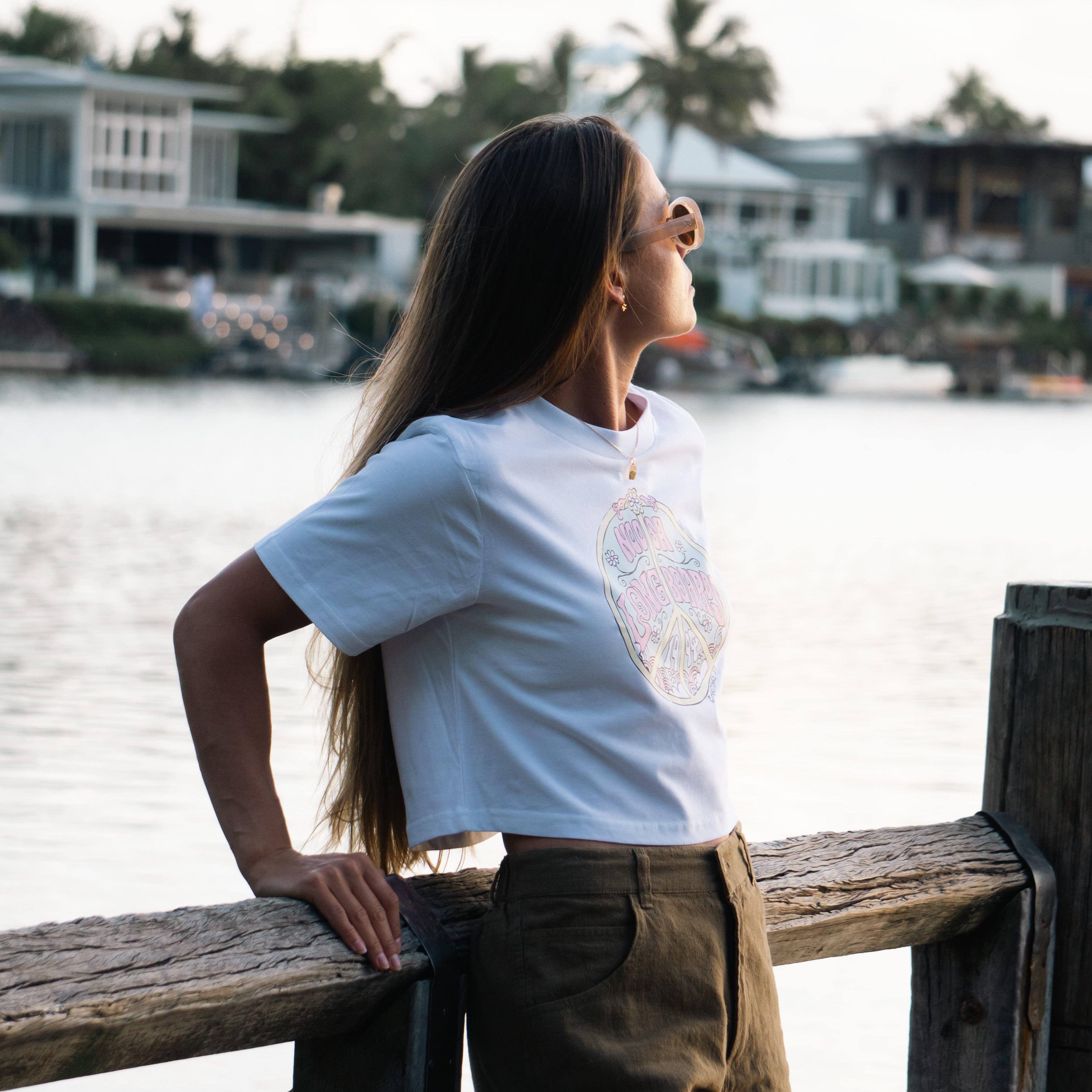 NL Peace Crop Tee – White (Womens)