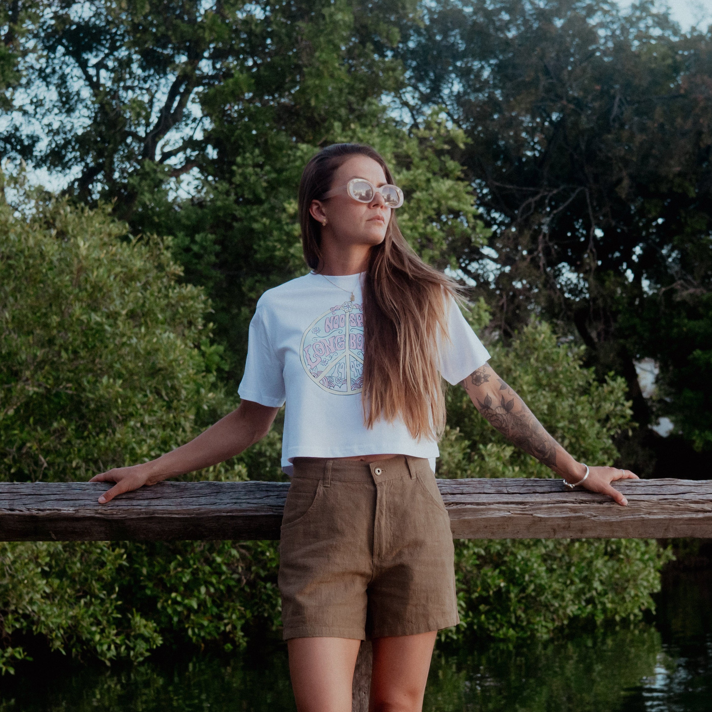 NL Peace Crop Tee – White (Womens)