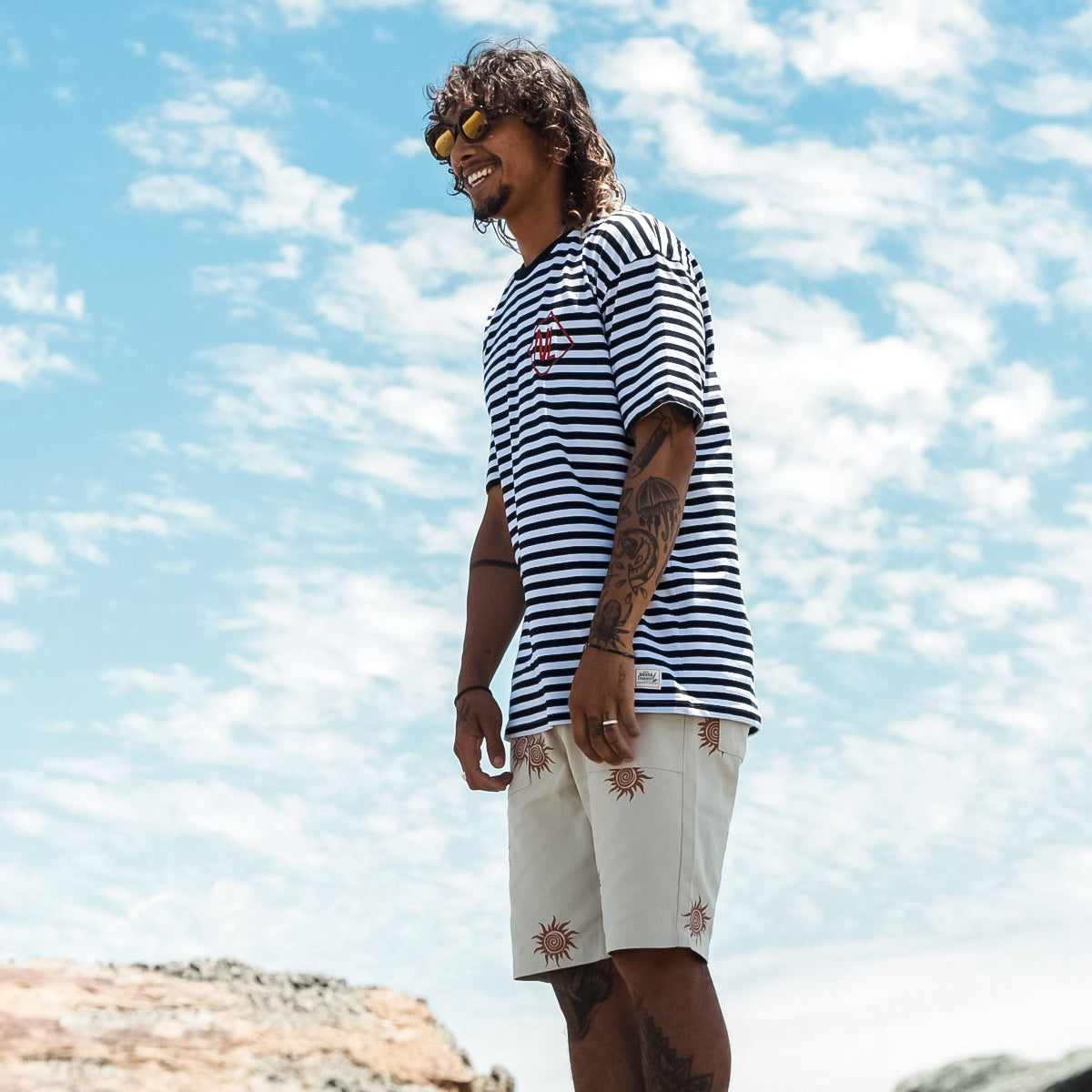 NL Hand Drawn Diamond Stripe Tee – Black/White