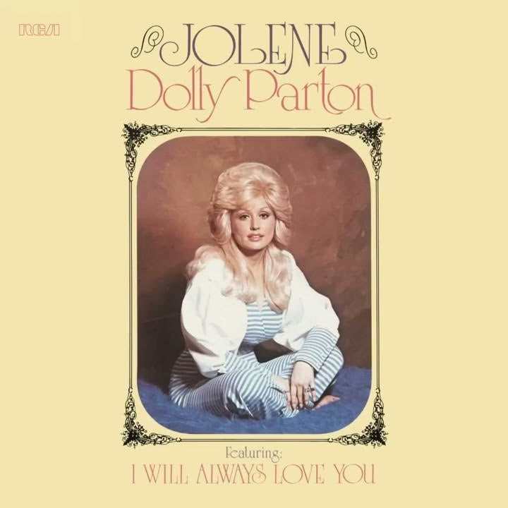 Album cover of 'Jolene' by Dolly Parton with a portrait of Dolly Parton on a beige background.