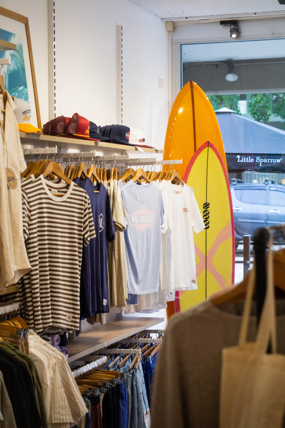 Tees and clothing at Noosa Longboards Boutique downstairs