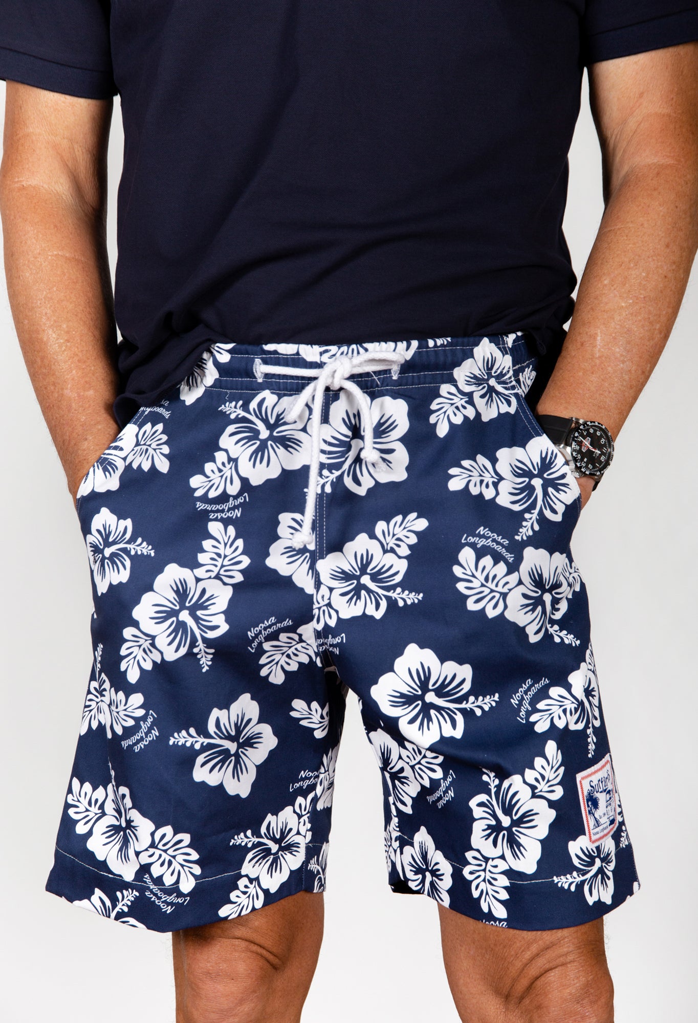 Surfaris Hibiscus Cotton Shorts Blue (Made In Australia